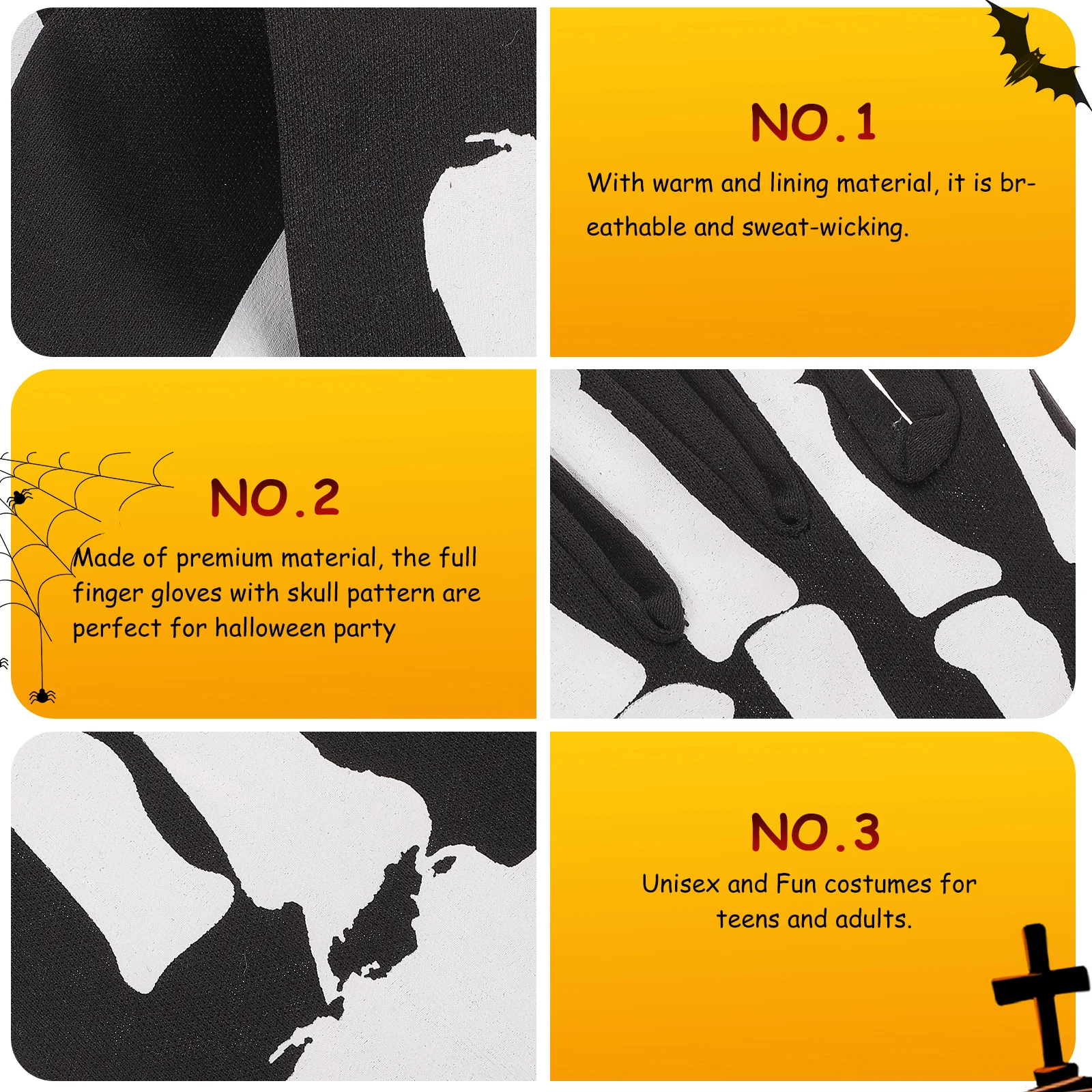 قفازات الهالوين بذراع طويلة وأصابع كاملة من مادة ممتازة للجنسين والمراهقين والبالغين ومستلزمات تزيين الحفلات #2
