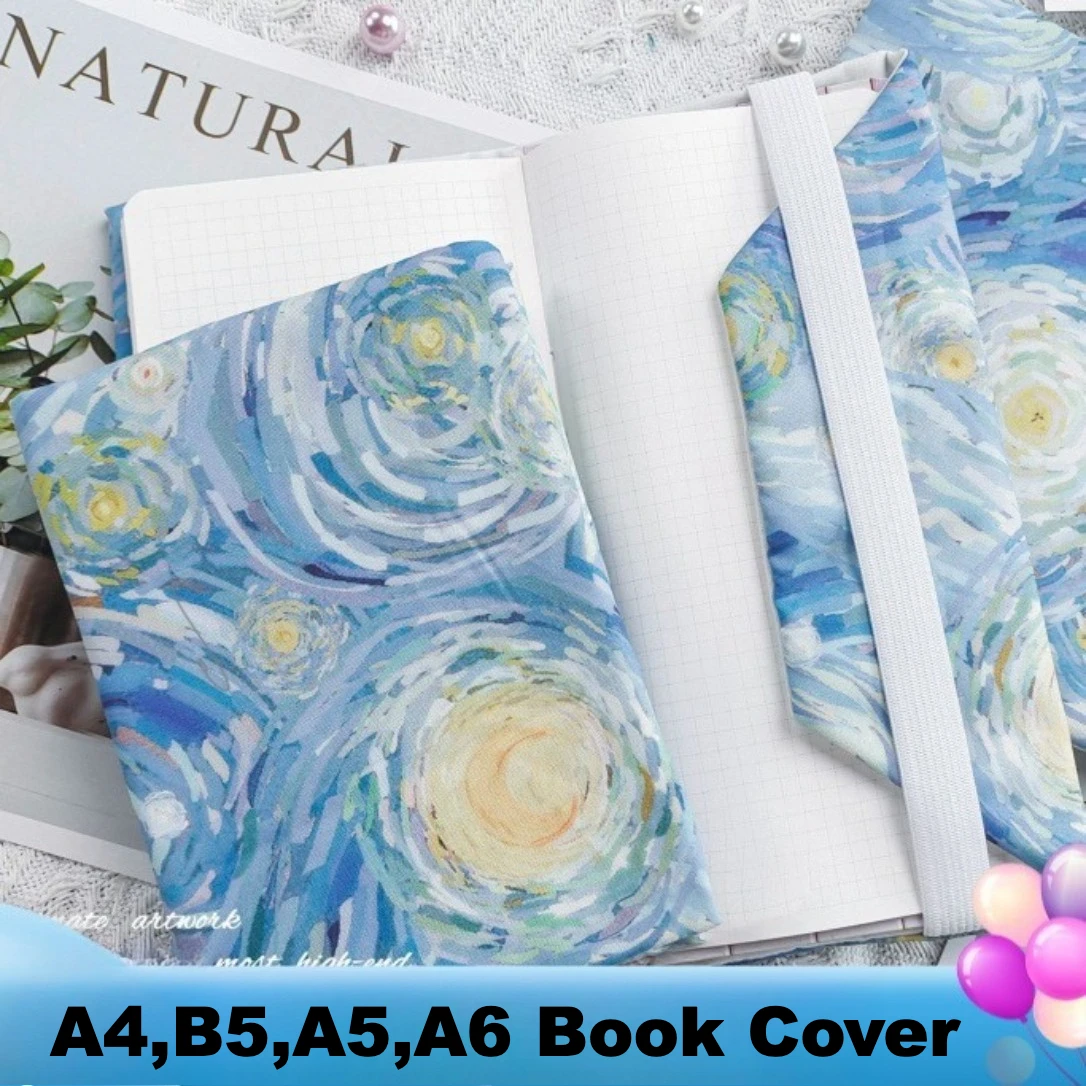 Starry Night Pattern Washable Fabric Book Sleeve A4 B5 A5 A6 Adjustable Soft Cloth Book Cover Notebook Book Protector Jacket