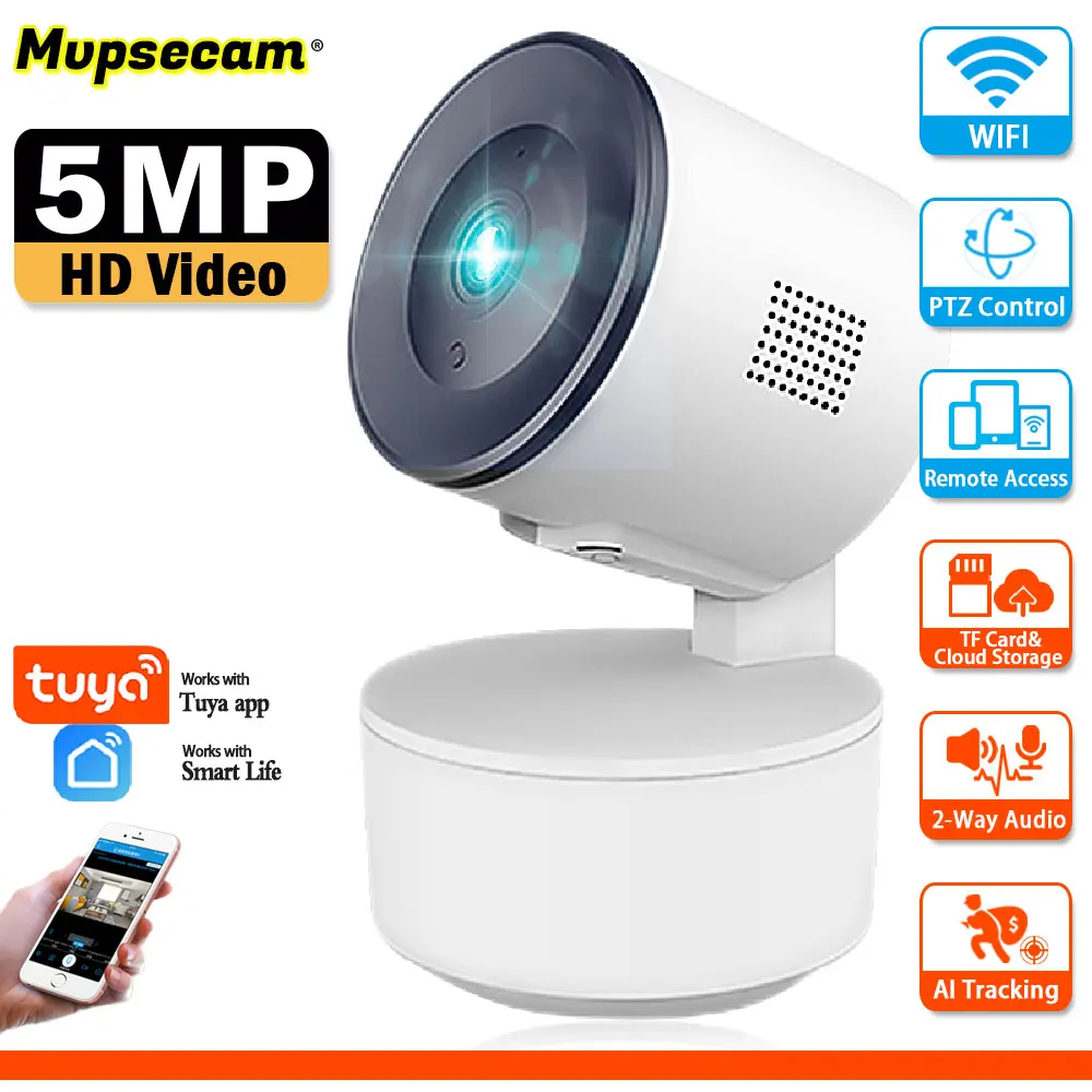 

Mini 5MP Baby Video Monitor WIFI Surveillance Camera 2-Way Audio Night Vision Auto Tracking PTZ CCTV Smart Home Security Camera