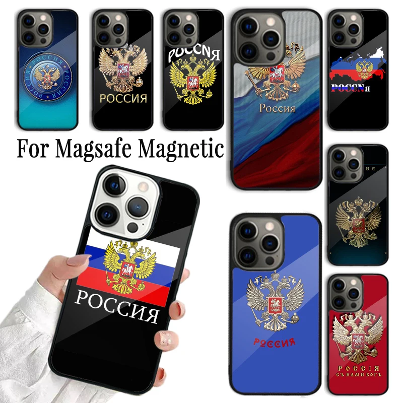 Phone Case For iPhone 16 15 14 13 12 11 Pro Max Plus Magsafe Magnetic Wireless Charging Cover Russia Russian Flags Poccnr Emblem