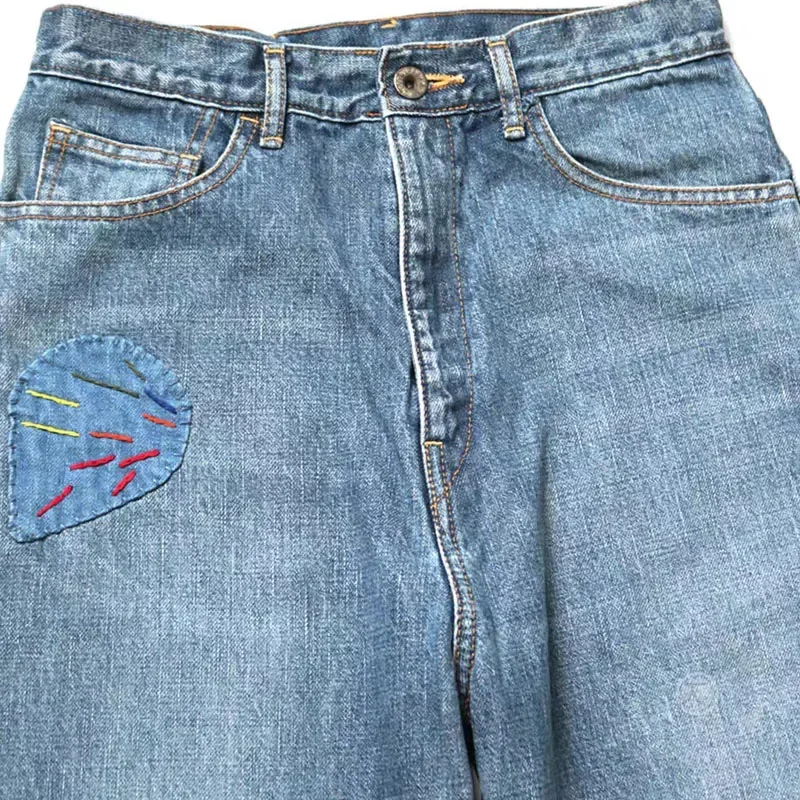 New Arrival Kapital Hirata and Hiroshi Splice Fabric Wash Water Patch Embroidery Trendy Jeans for Men Retro Denim Boot Cut Pants