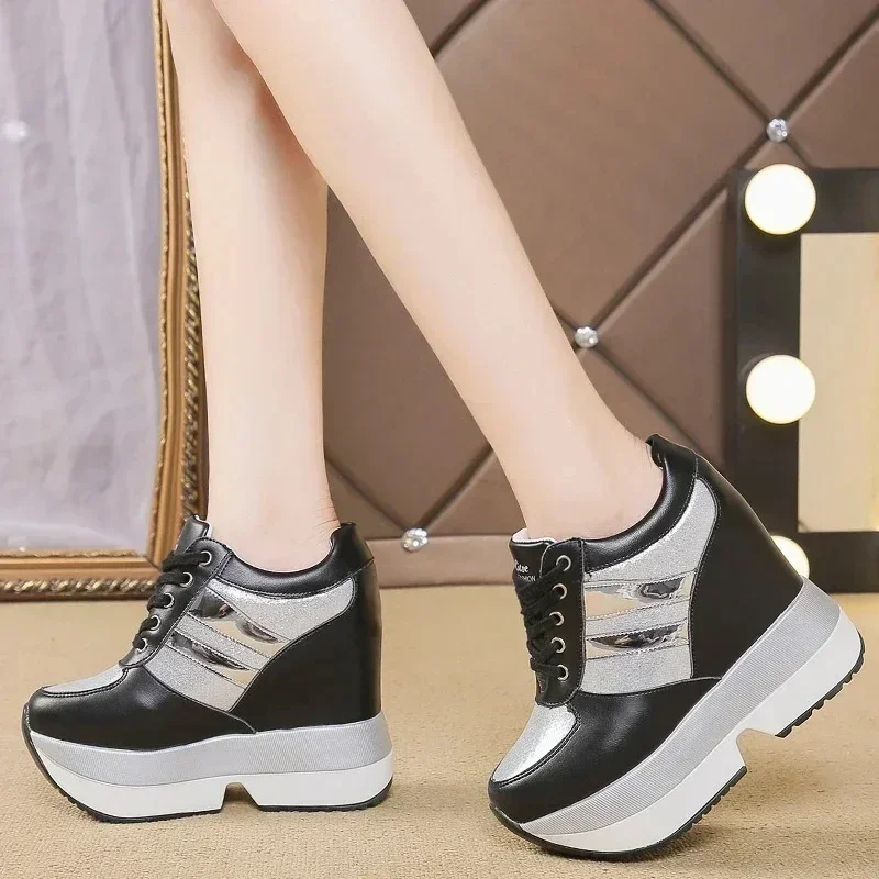 2023 Autumn Women High Platform Shoes Height Increasing Casual Shoes 12 CM Thick Sole Trainers Breathable Shoes Women Sneakers