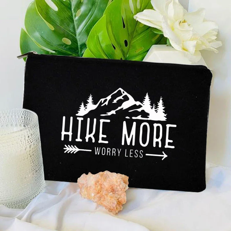 Wandeling Meer Zorgen Minder Make-Up Tas Wandelen Avontuur Cosmetische Gevallen Reislust Camping Natuur Liefhebber Grafische Reis Lippenstift Tas