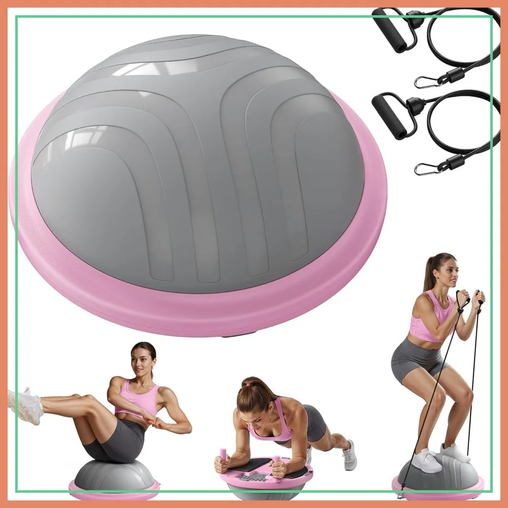 

18 Inch Half Exercise Ball with Resistance Bands & Foot Pump, Core Strength Training, 450lb Capacity