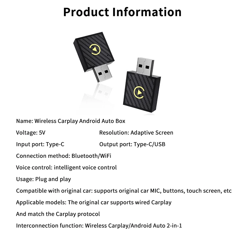 2in1 Wireless Carplay Wired To Wireless Adapter For Android Auto Smart Dongle Plug And Play Auto Connector For Truck Vehicles
