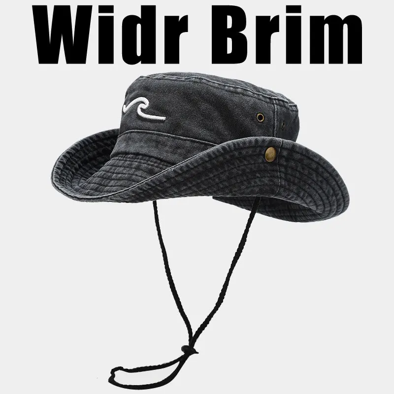 Sombrero de sol bordado de ondas para exteriores a la moda, gorra de pescador para caza y pesca para hombres y mujeres, sombrero de Safari booney con protección UV para adultos Unisex