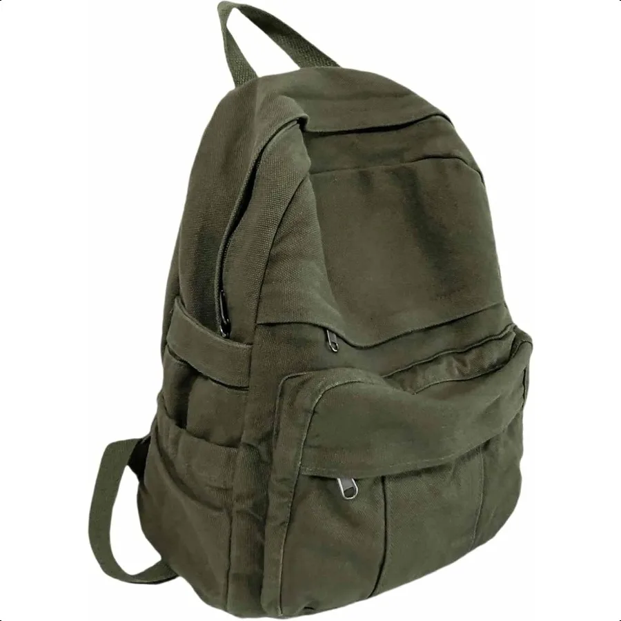 Mochila militar de lona verde para mulheres homens retro estética mochila básica para estudantes universitários do ensino médio viagem la