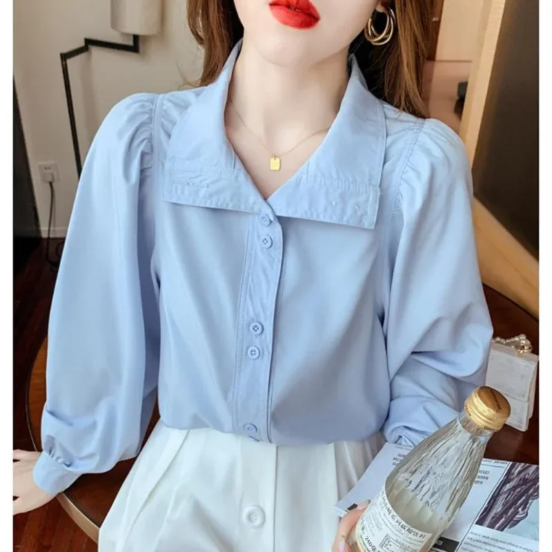 

New Female Chiffon Puff Sleeve Shirt Top Retro Style Women Long Sleeved Cardigan Blouse Spring Ladies Loose Fit Coat