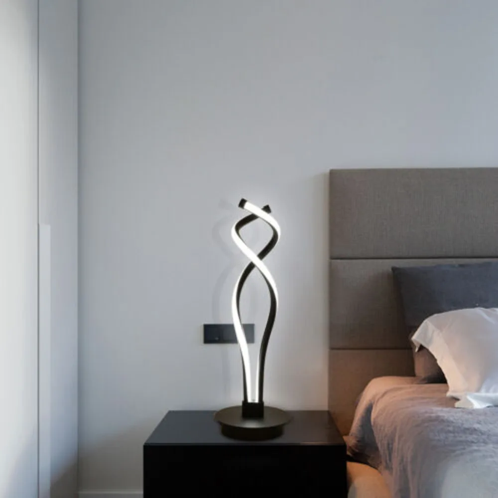 Bymaocar Modern Black Bedroom LED lampada da tavolo a spirale comodino scrivania decorazione della casa luce curva 6000K-6500K basso consumo energetico