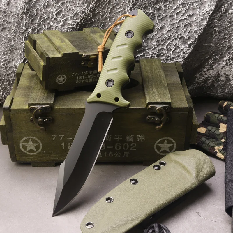 New High Hardness Outdoor Camping Straight Portable Self-defense Mountain Climbing Knife  Integrated Steel Knives with K Sheath