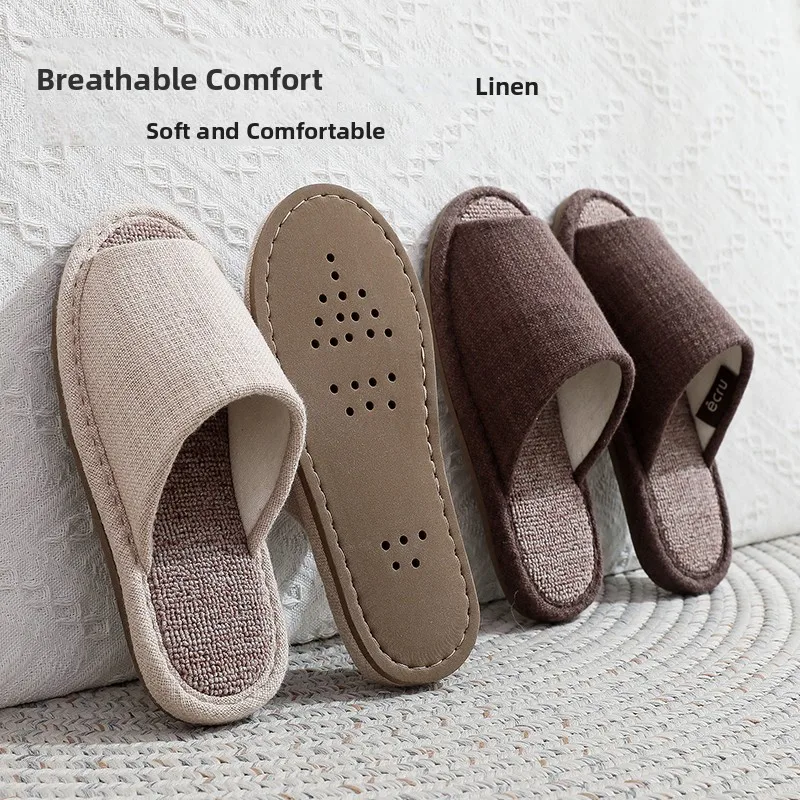

Japanese Sle Linen Slip-On Slippers Indoor Home Use Anti-Slip Cotton Linen Breathable Thi Bot Men Women Summer Slippers