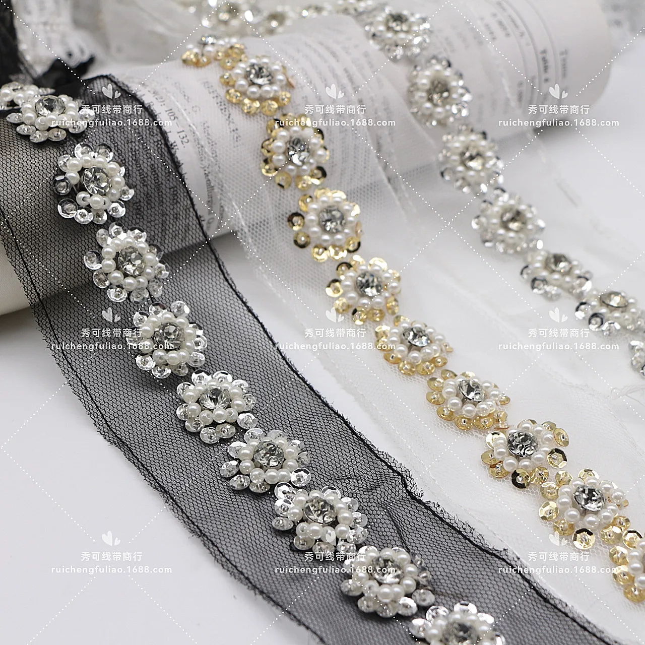 Hand-sewn Crystal Chain Belt Nail Bead Lace Trim Accessories Clothing Collar Decoration DIY Material Accessories