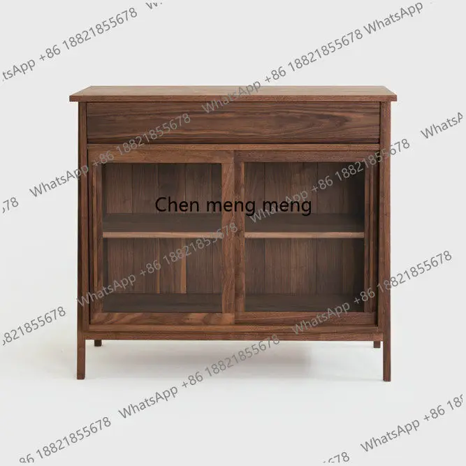 

Glass Sliding Door Sideboard Cabinet Natural Wood Tea Water Dining Storage Cabinet