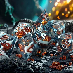 MINI PLANET New Design Dice Pre-sale 3D Skull Dragon Sticker Dice Set Polyhedral Resin Liquid Core Dice RPG Sharp DND Dice Sets