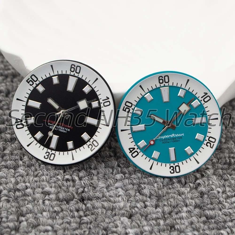 NH35 Dial Hands Men Watch Parts For NH35 NH36 Movement 33.5mm Blue Luminous Watch Face Pointers Needles Accessories Replacements