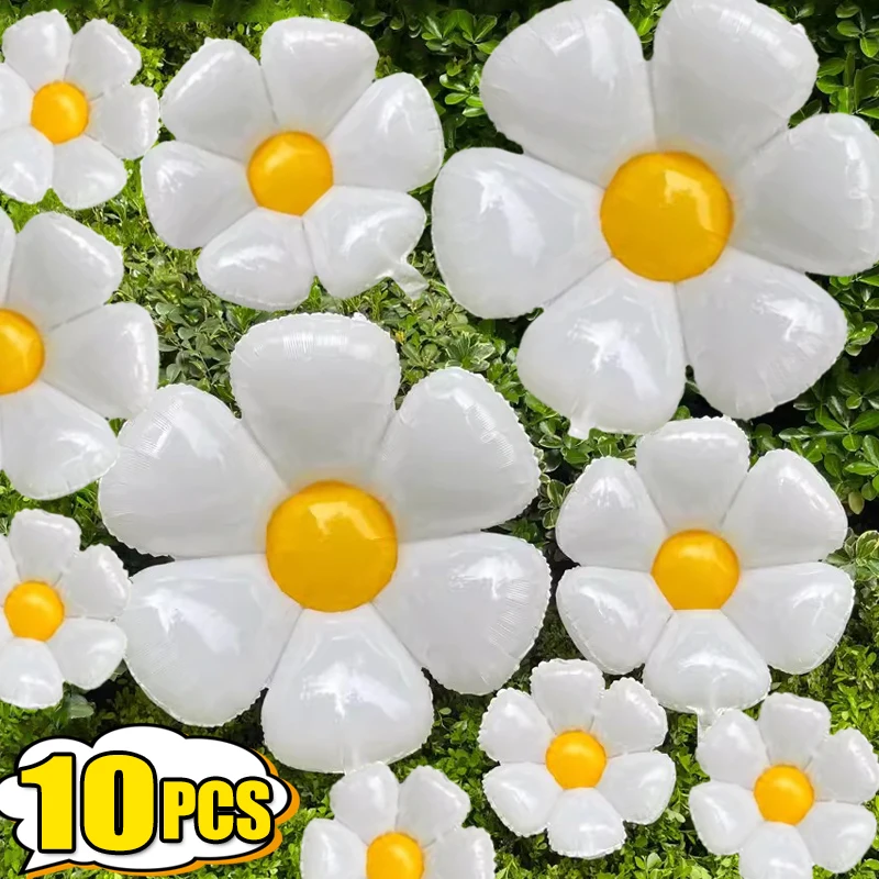 1-10PCS Large Daisy Foil Balloons White Sunflower Aluminum Foil Balloon Kids Gifts Birthday Baby Shower Wedding Party Decoration