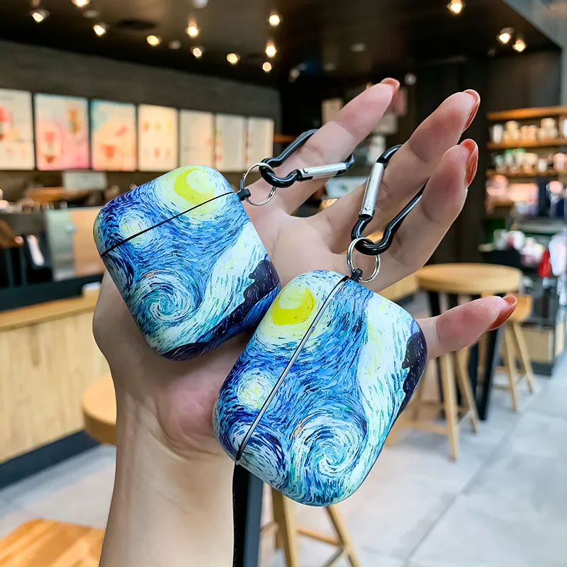 Van Gogh Sternen himmel Ölgemälde Kopfhörer hülle für Airpods Pro 2 3 Version Abdeckung abstrakte künstlerische Kopfhörer Schlüssel bund weiche Funda