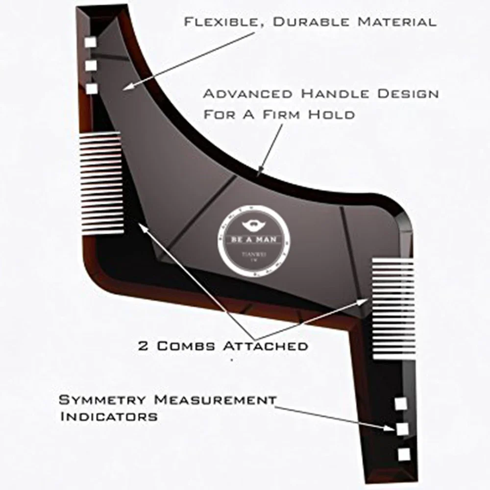 Moda Barba Styling Template Comb, Nova Ferramenta Barber, Bigode Simetria, Aparar Stencil, 3 Cores Opcional