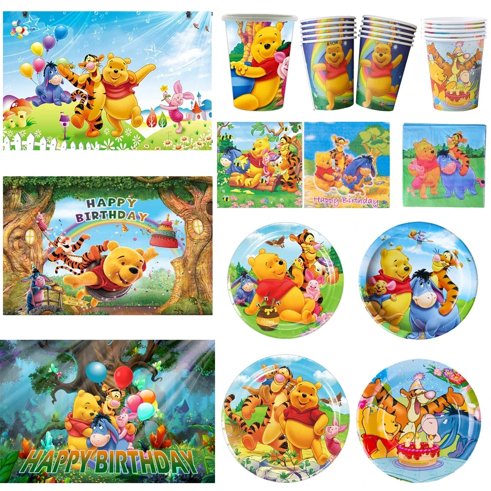 WinnieBear Themen-Geburtstagsparty-Dekoration: Pappteller, Becher, Servietten, Hintergrund für Kinder, Babyparty-Zubehör und Geschenke