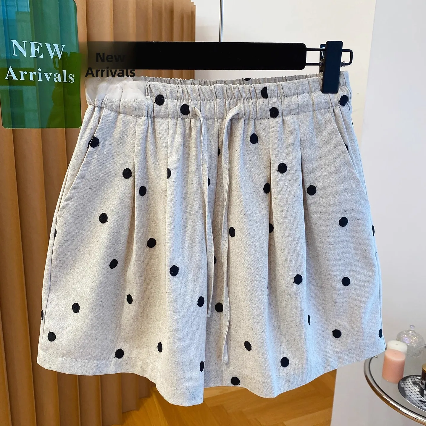 กางเกงขายาวทรงเอ ผ้าฝ้ายลินินลายจุด สำหรับผู้หญิง ทรงหลวม น้ำหนักเบา ขากว้าง ความยาวสี่ส่วนห้า รุ่นฮิต