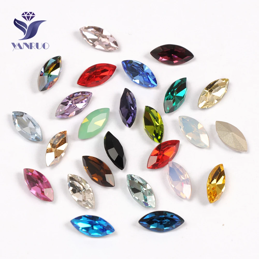 YANRUO 4200 Navette Horse Eyes Rhinestones Pointback No Claw Glass Gems DIY Sewing NeedleWork For Dresses