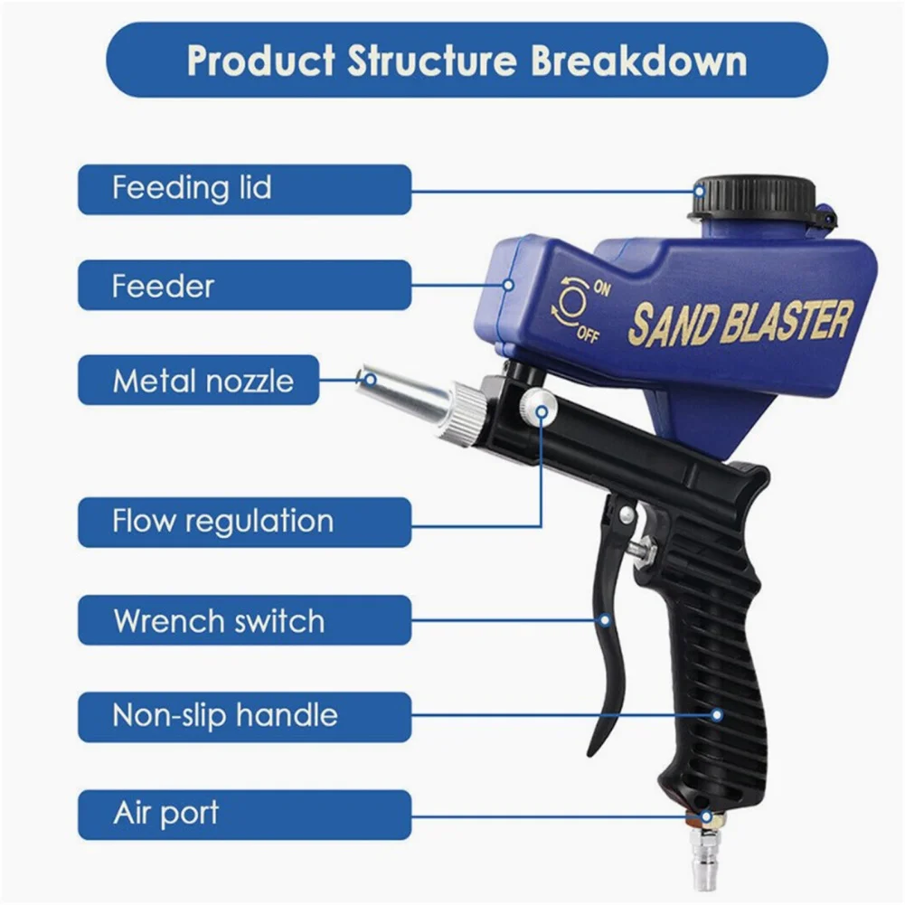 Portable Lightweight Air Sand Blasting Gun Gravity Feed Sand Blaster For Heavy Duty Work Home Appliance Maintenance