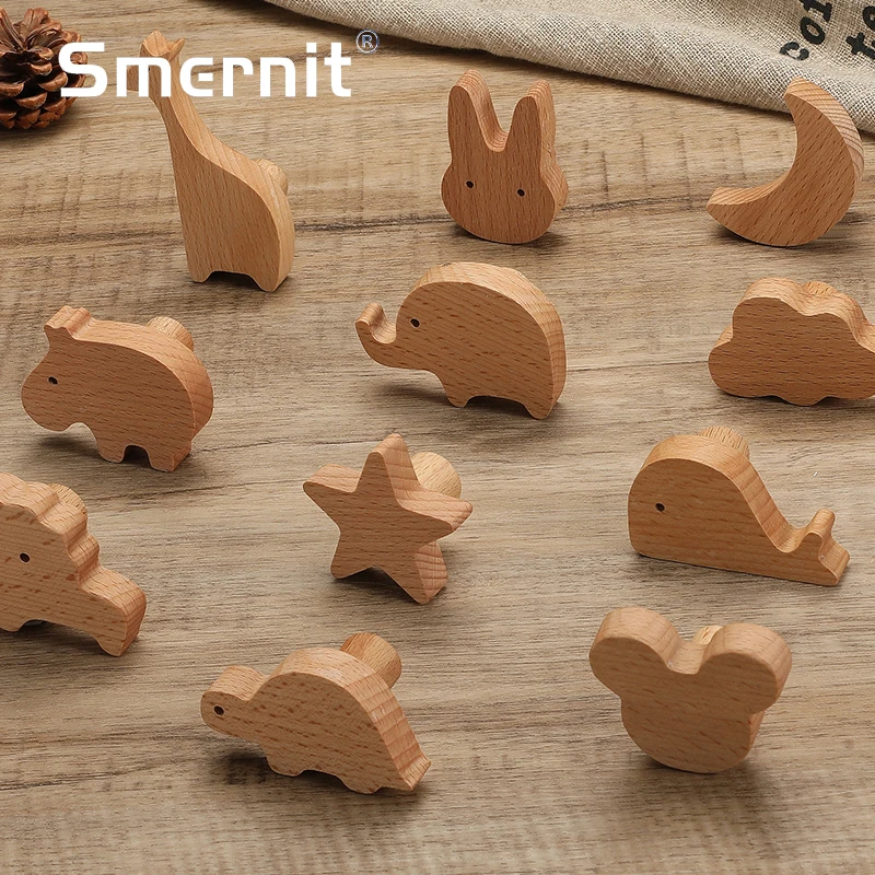 Cute Animal Wooden Door Handles Wood Furniture Handles for Cabinets and Drawers Door Knobs Kitchen Cupboard Wardrobe Pulls