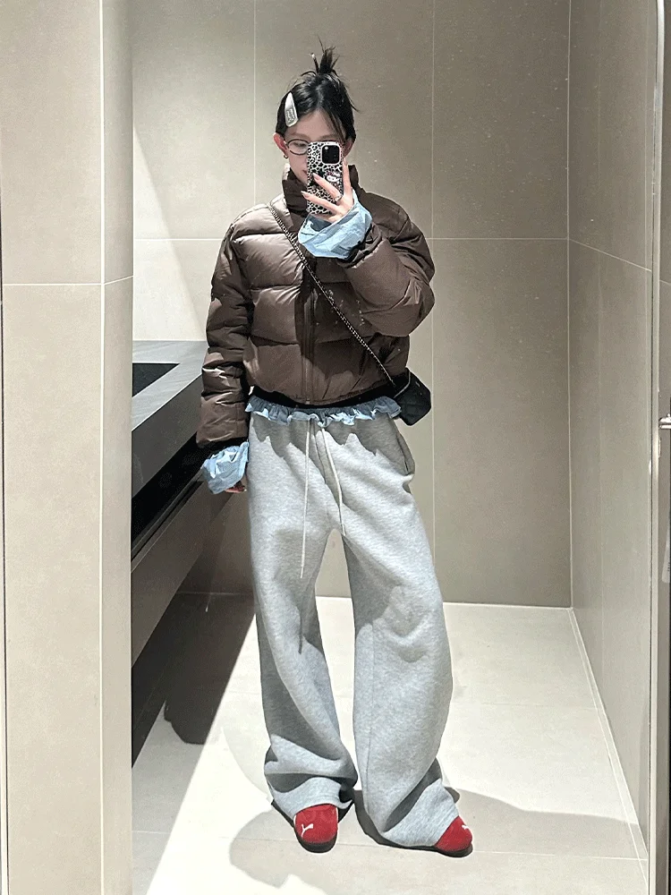 

Американская утепленная куртка-пуховик для женщин, зимний теплый кардиган, хлопковая одежда, пальто с воротником-стойкой из мягкого хлопка