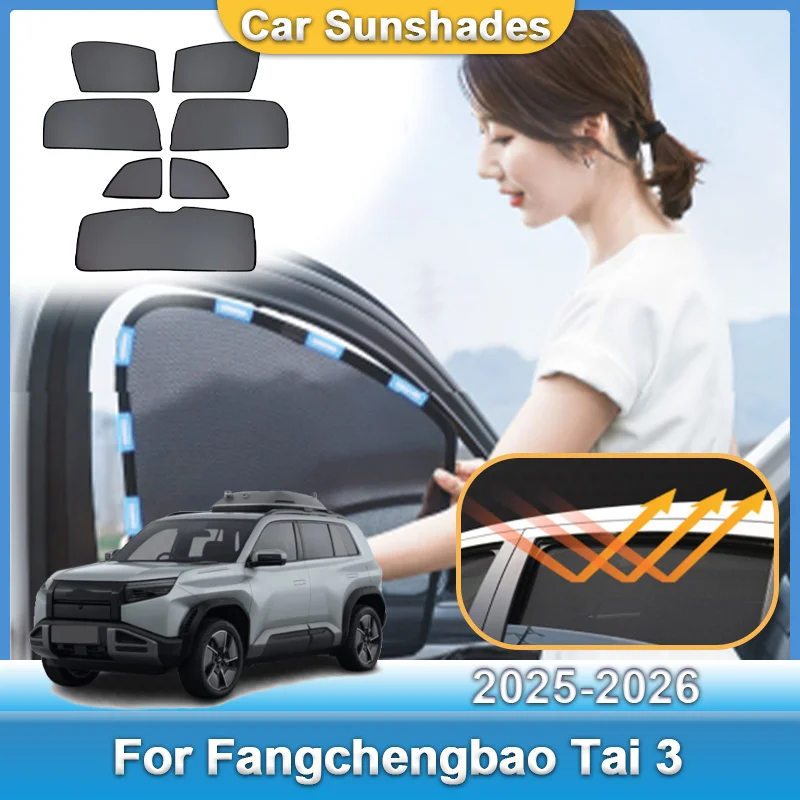 

Солнцезащитный козырек на окно автомобиля для BYD Fangchengbao Tai 3 2025 ~ 2026 сетчатый солнцезащитный козырек на лобовое стекло, светоблокирующие шторы, автомобильные аксессуары