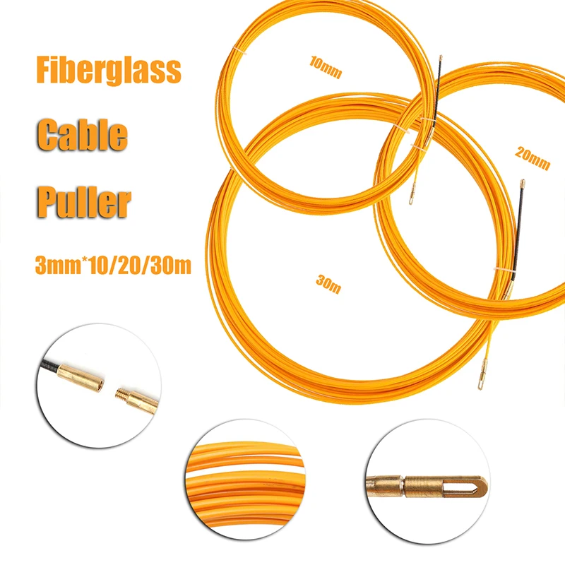 5/10/15//20/25/30M 3mm Cable Puller Fish Tape Yellow Cable Fiberglass Fish Tape Reel Puller Fiberglass Metal Wall Wire Conduit