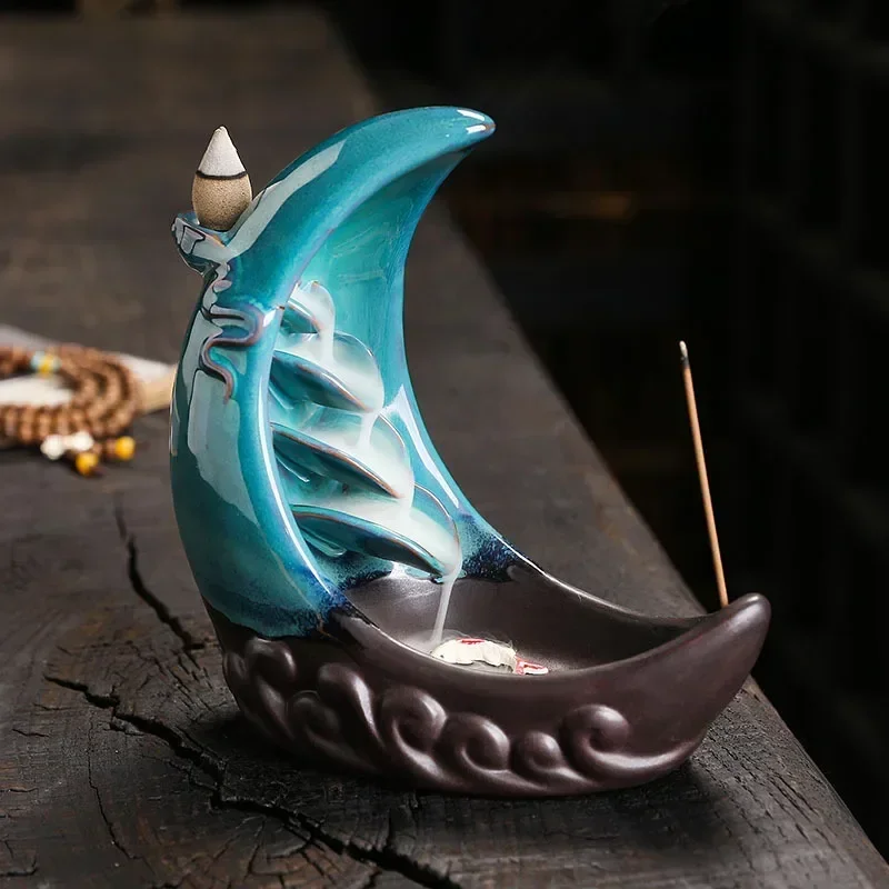 

Creative Fragrant Moon Appreciation Backflow Incense Burner Ornament Bedroom Home Yoga Decoration Crafts(Without Incense)