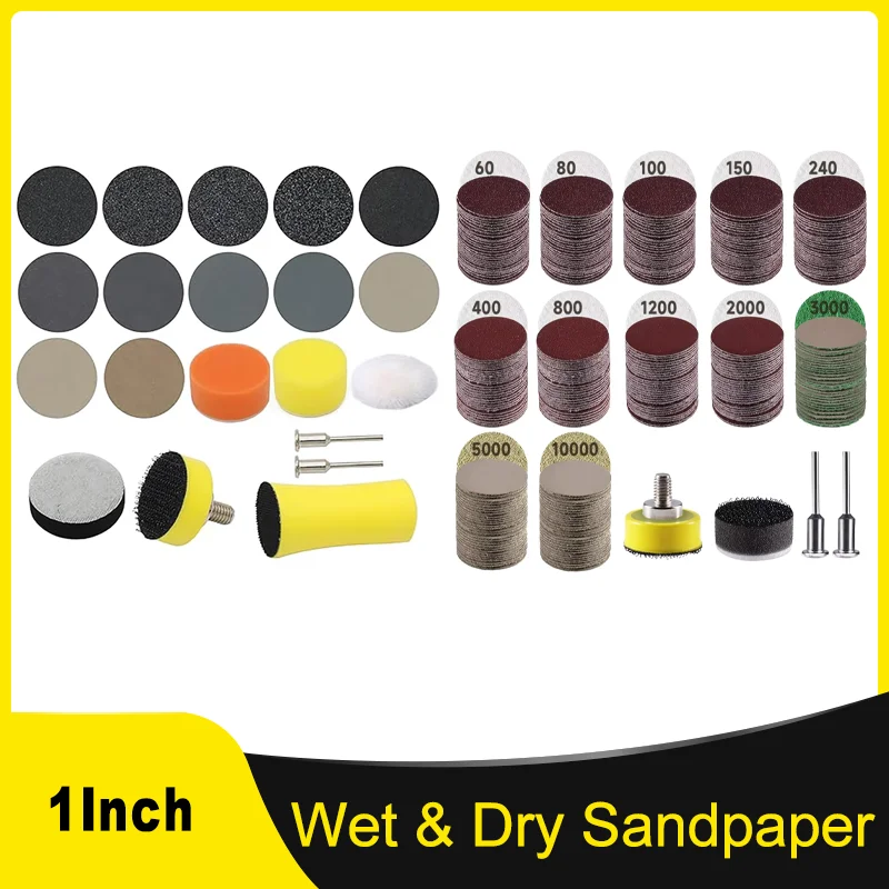 

1-дюймовый набор смешанной наждачной бумаги, 317/364 шт. с подкладкой, мягкая интерфейсная подушечка, 60-10000 грит, шлифовальный абразивный шлифовальный диск для дерева