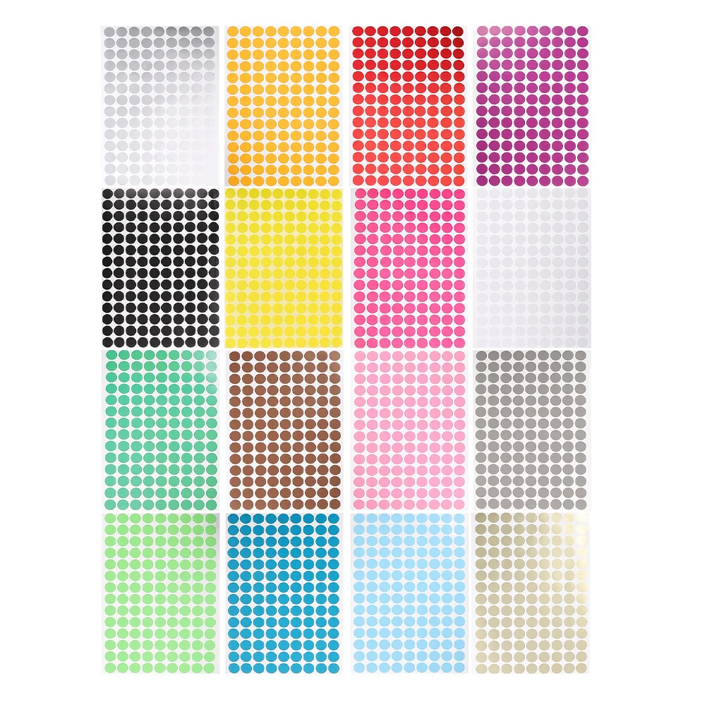 

16 Sheets Colored Dot Stickers Self Adhesive Round Labels Numbered Waterproof Coding for Office Warehouse Classroom Decoration