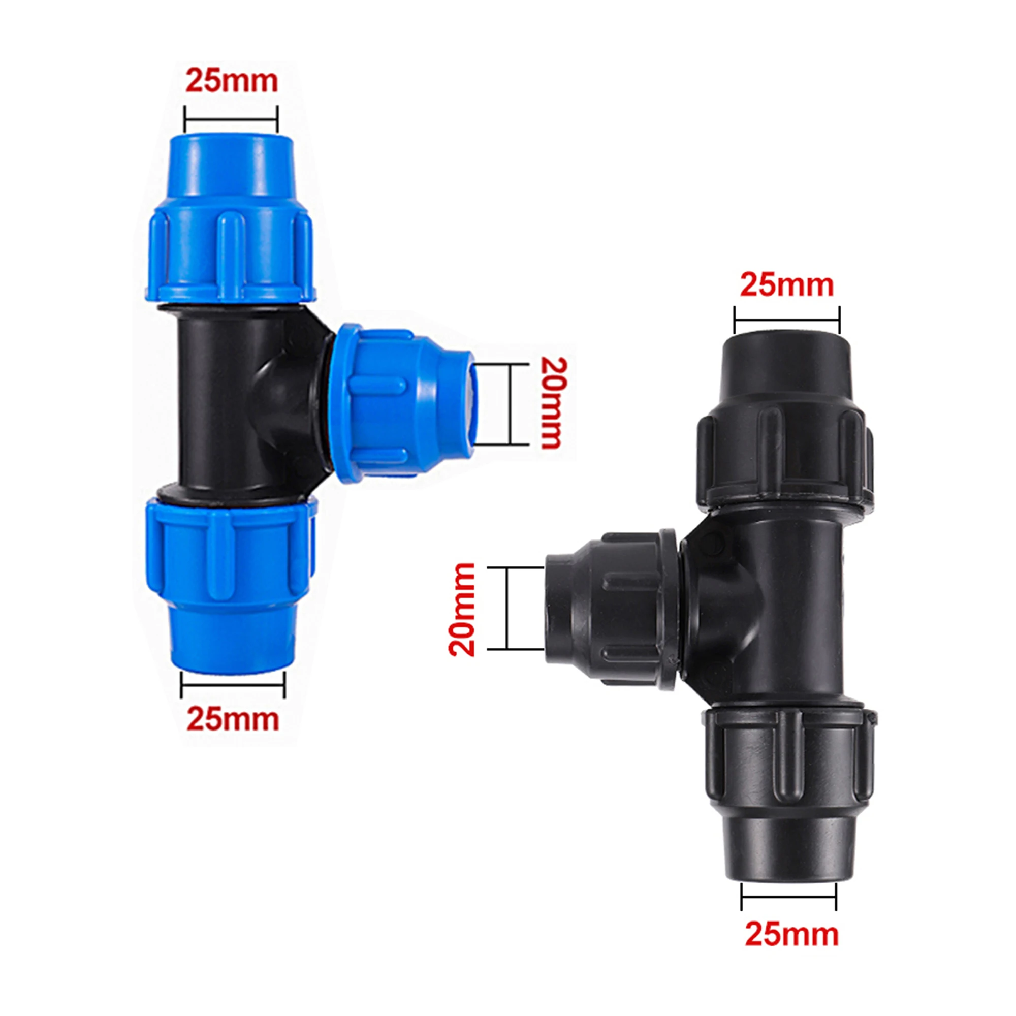 20/25/32/40/50mm rura PE Tee reduktor złącze węża Fit nawadnianie ogrodu złączki do węży plastikowy rozdzielacz