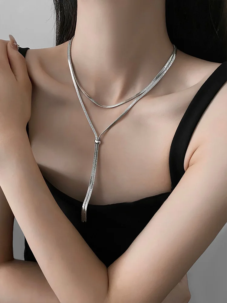 2024 Simple Stainless steel Metal Chain Long Tassel Necklace Fashion Accessory For Womens and Mens Non Fading Jewelry Neck Chain