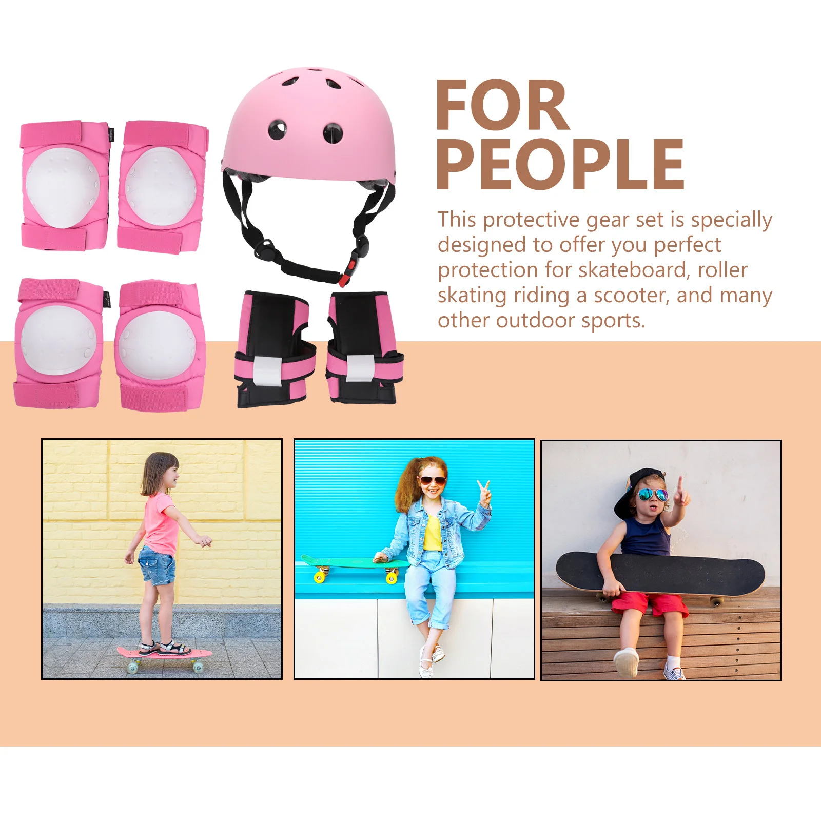 

1Set Kids Protective Gear Shock Absorbing Breathable Roller Ski Balance Car Riding Pink Size M