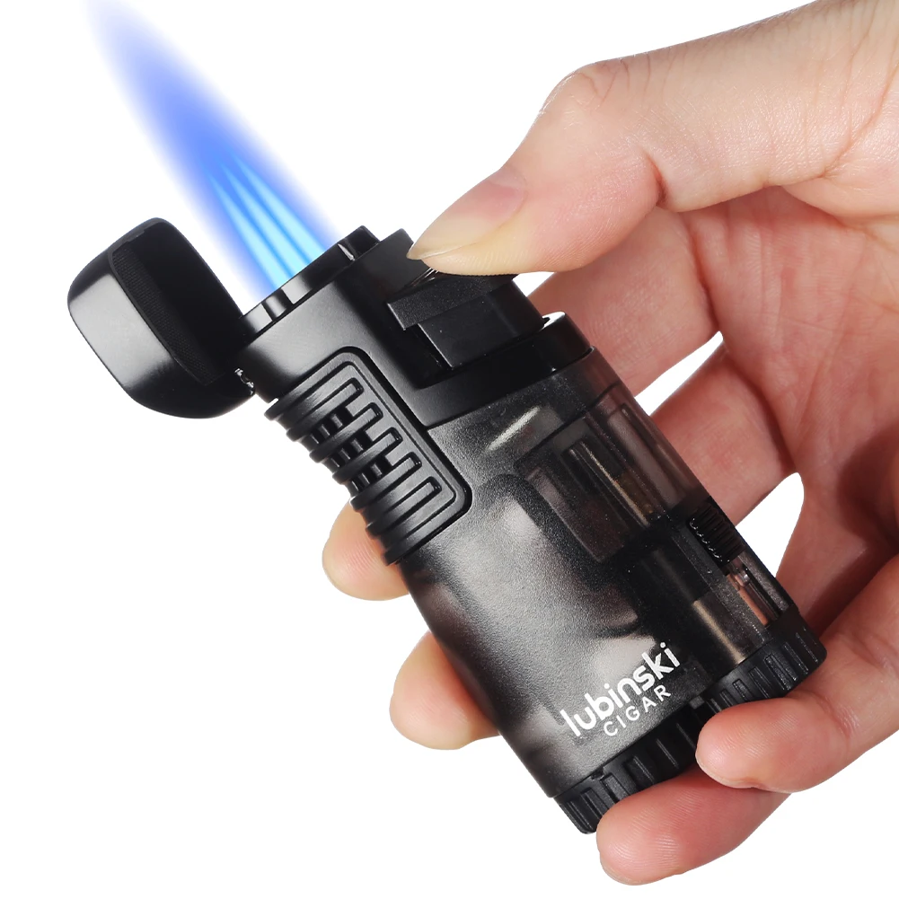 GALINER Plastic Cigar Lighter Butane Gas Torch 3 Jet Lighters Windproof With Punch Cigar Lighting Tool