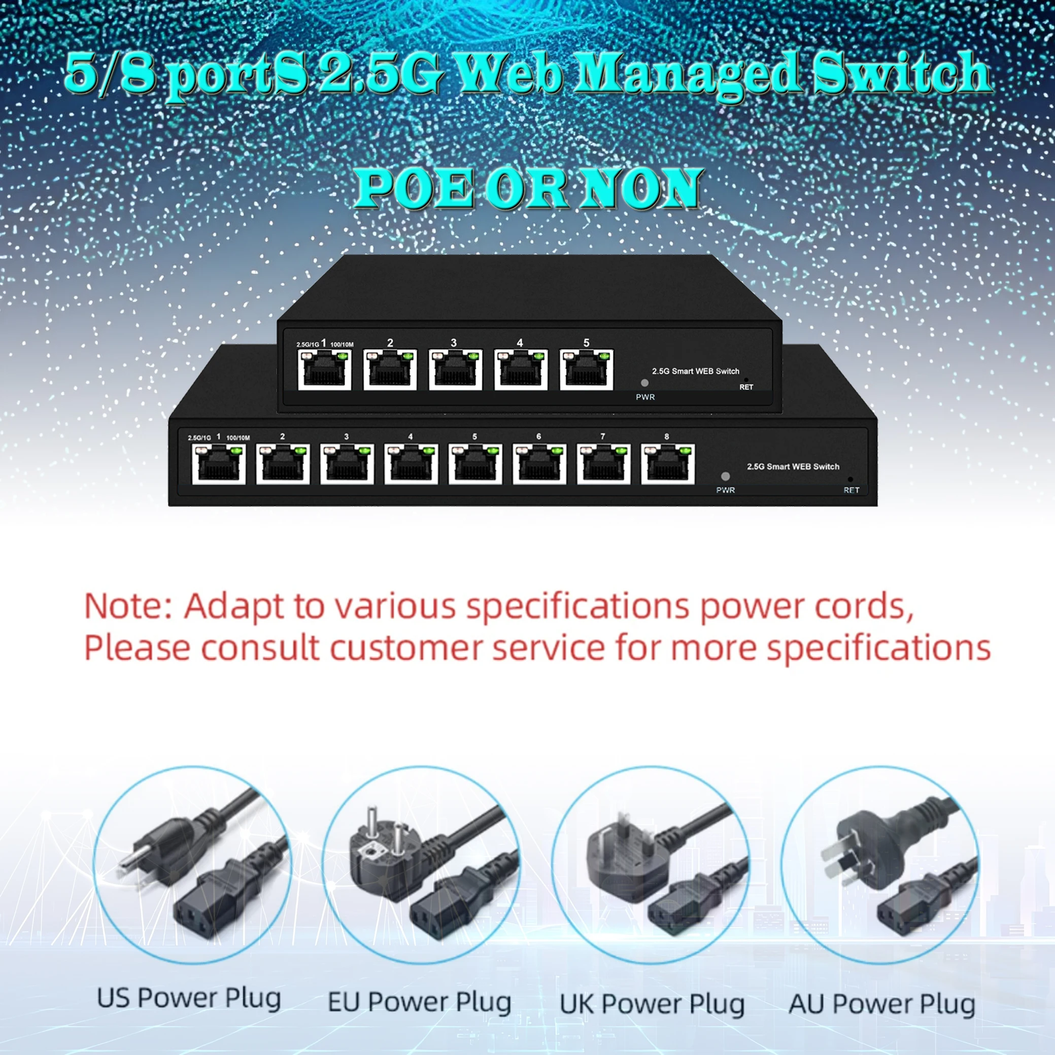 

5/8 ports 2.5Gbe web managed switch | PoE or non smart switches|support Vlan,QoS,PoE dog,IGMP