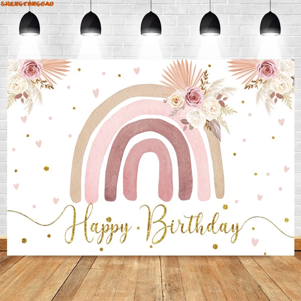 Sunshine Rainbow Boho Backdrops Photography Flower Butterfly Baby Boys Girls 1st Birthday Party Background Photo Studio Custom