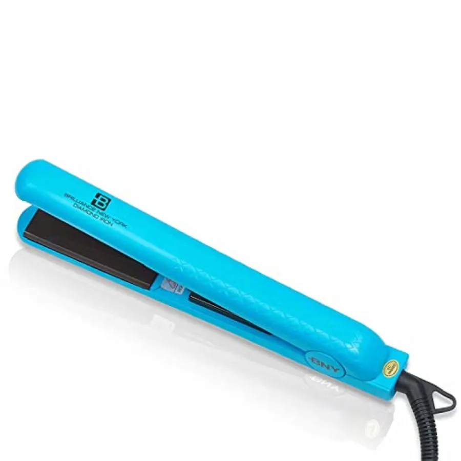 Brilliance New York - 1.25 Inch Diamond Ceramic Flat Iron - Frizz-Free and Anti-Static Ionic Plates - Dual Voltage Flat Iron fo