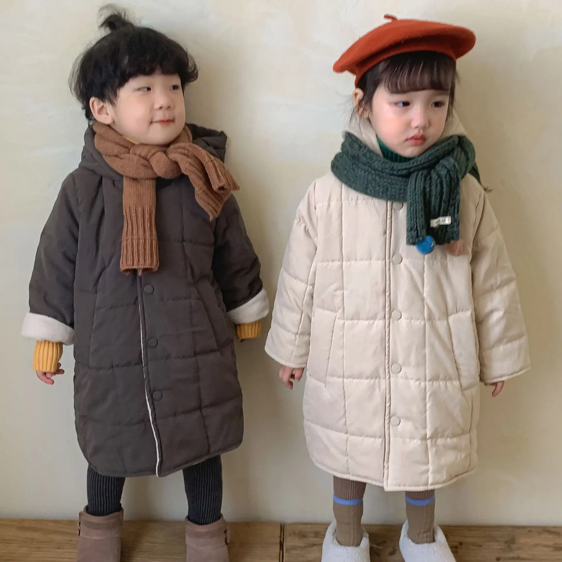 

Children's cotton jacket with medium to long length and thick velvet for men's and children's clothing, winter and girls' cotton