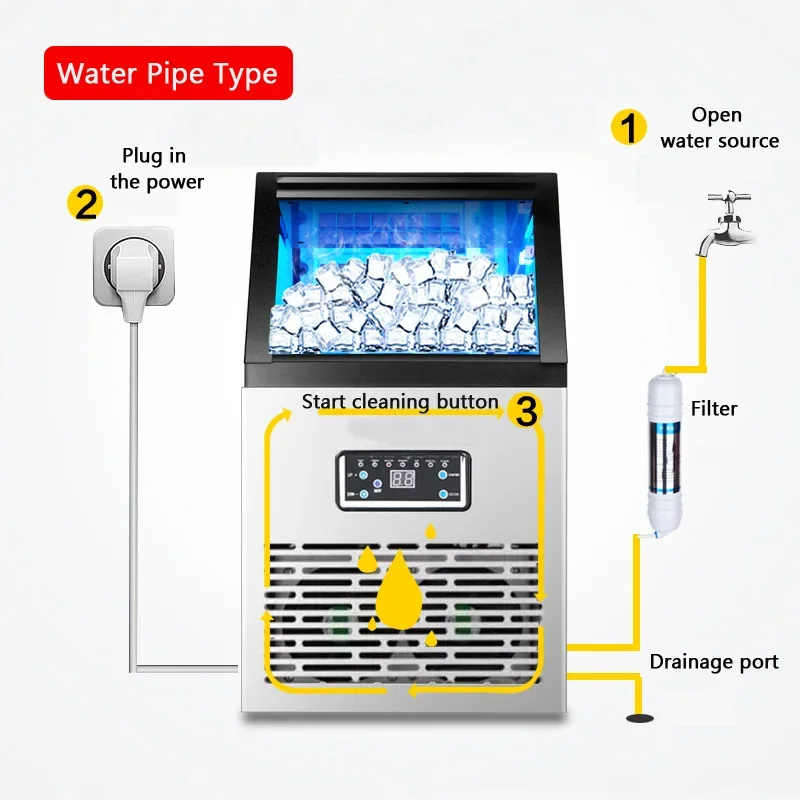 Ice Making Machine 60 Kg Commercial Or Household For Bar Coffee Milk Tea Shop Electric Cube Ice Maker Machine Portable 220V