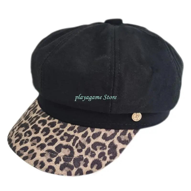Y88A العصرية الرجعية ليوبارد قبعة مثمنة قبعة الإناث بلغت ذروتها قبعة الرسام كل مباراة لصديق جمع الشارع اطلاق النار #3