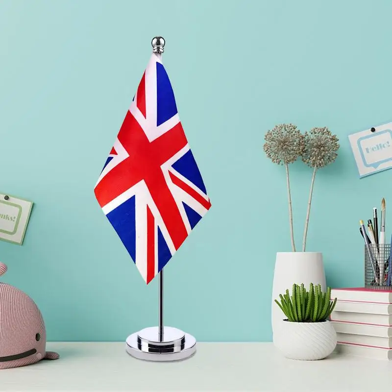 United Kingdom String Flag Vivid Color & Fade Resistant Union Jack Desk Flag UK Table Flags With Stand Base Home Office Festival