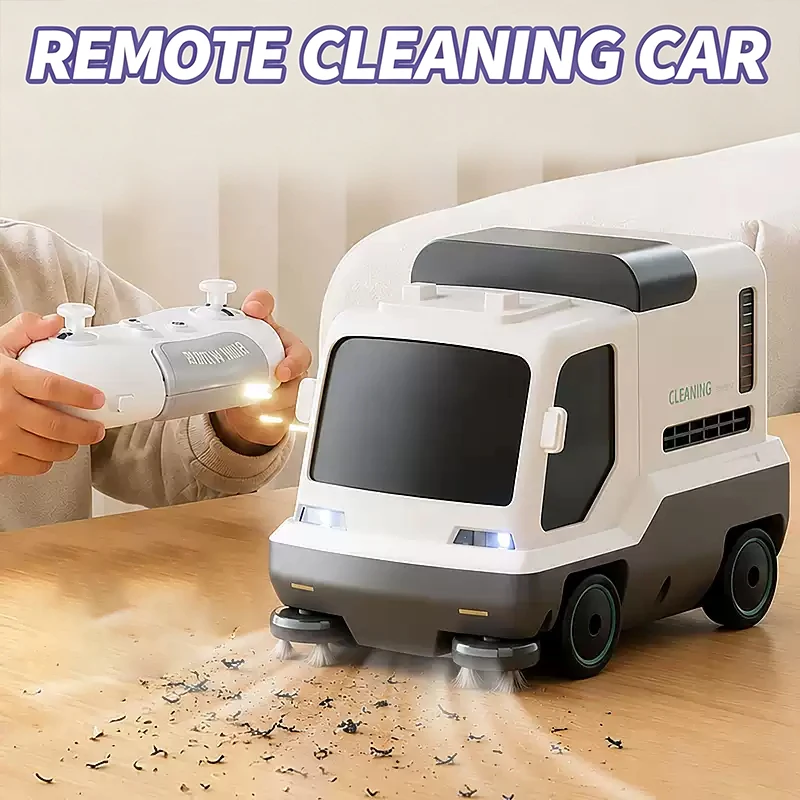 2.4G RC Desktop Vacuum Cleaner Toy Car Mini Remote Control Cleaning Truck with LED Light Kids Simulation Sanitation Car Gift
