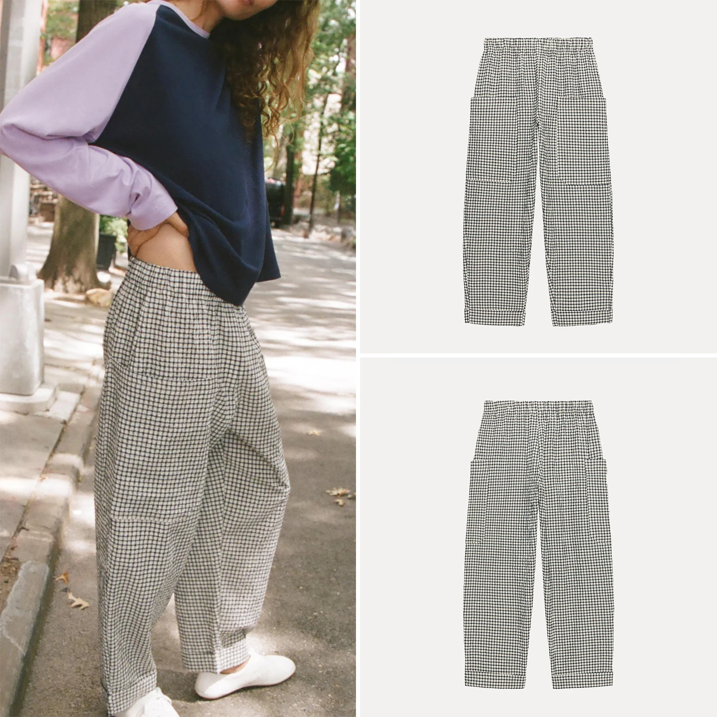 Fashionable Checkered Elastic Waist Pants Women's Autumn 2026 Personality Slim Fit Natural Waist Other Material Casual Pants