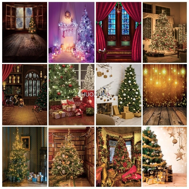 

SHUOZHIKE Christmas Photography Backgrounds Fireplace Christmas Tree Gift Baby Newborn Photo Backdrop Photocall 210318XLT-04