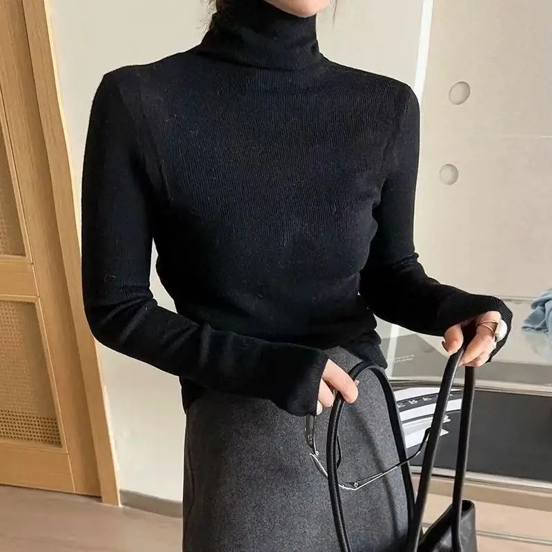 Sueter Feminino 새로운 터틀넥 니트 스웨터 여성 풀오버 긴 소매 블랙 니트 스웨터 풀오버 여성 탑 스웨터 Q2552