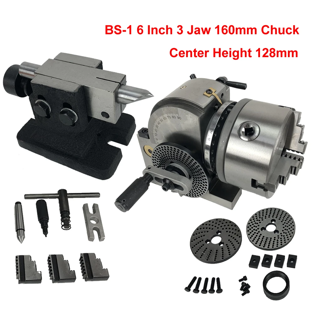 Center Height 128mm CNC Dividing Head BS-1 6 Inches 3 Jaw 160MM Chuck CNC 4th Rotary Axis CNC Tailstock