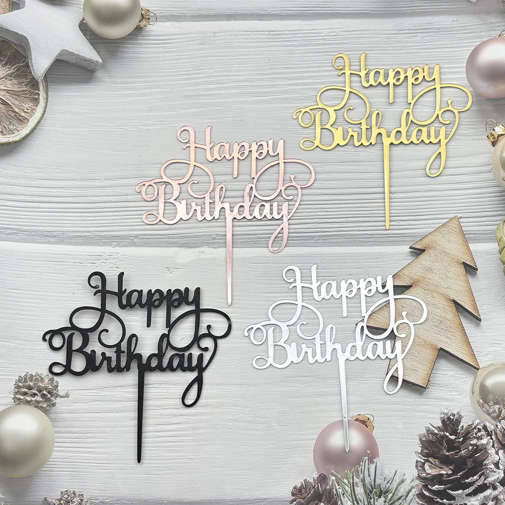 Rose Gold Alles Gute zum Geburtstag Kuchen Topper Acryl Brief Cupcake Topper Für Jungen Geburtstag Party Tasse Kuchen Topper Dekorieren Liefert – Detail 3